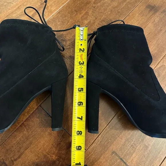 Stuart Weitzman Black Suede Mitten Block Heel Ankle Boots Sz 6