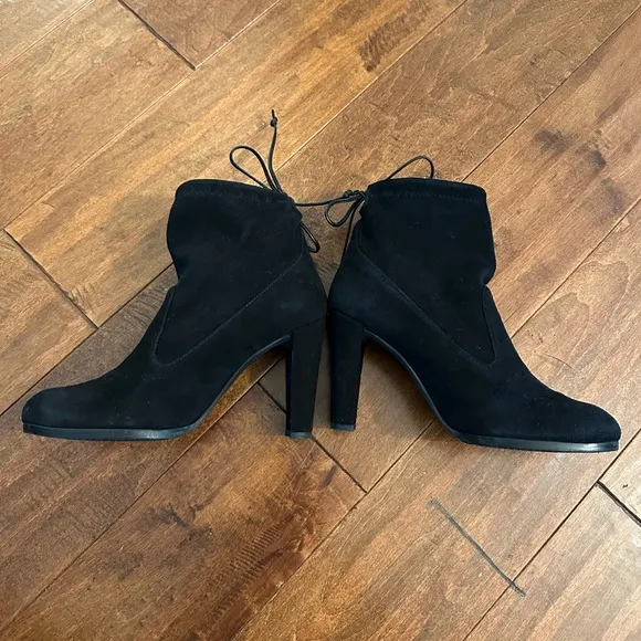 Stuart Weitzman Black Suede Mitten Block Heel Ankle Boots Sz 6