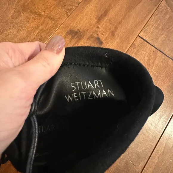 Stuart Weitzman Black Suede Mitten Block Heel Ankle Boots Sz 6