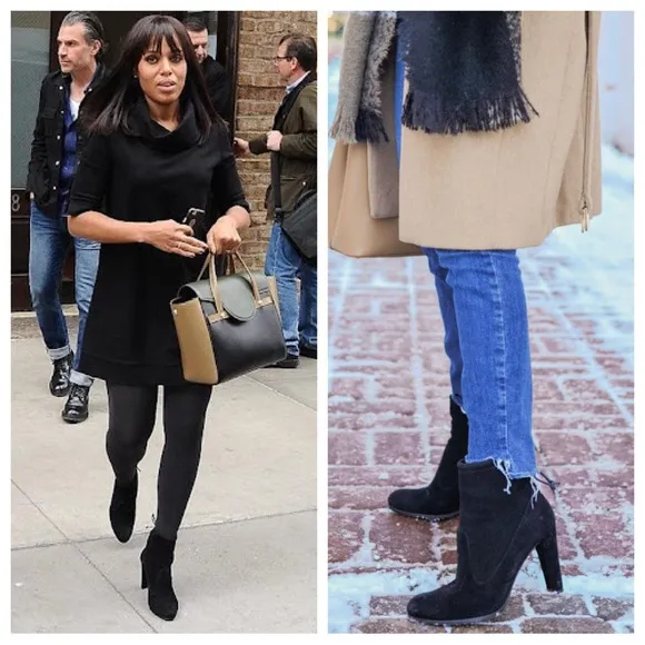 Stuart Weitzman Black Suede Mitten Block Heel Ankle Boots Sz 6