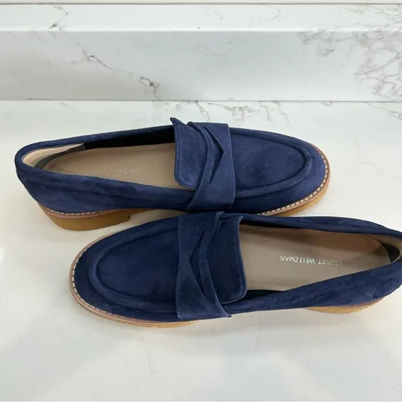 Stuart Weitzman Blue Kingston Suede Penny Loafers Women’s Size 8