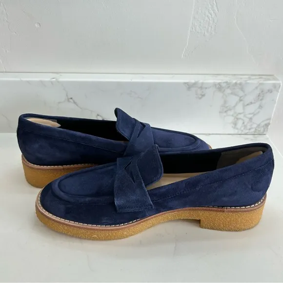 Stuart Weitzman Blue Kingston Suede Penny Loafers Women’s Size 8