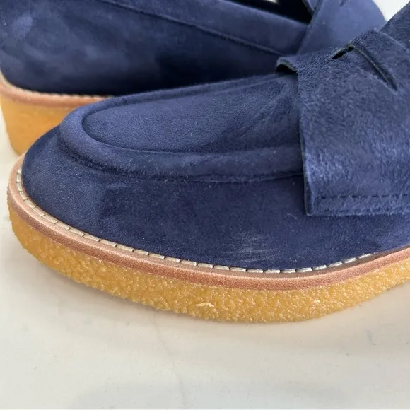 Stuart Weitzman Blue Kingston Suede Penny Loafers Women’s Size 8