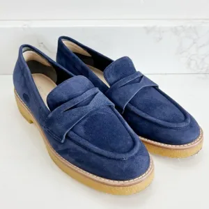 Stuart Weitzman Blue Kingston Suede Penny Loafers Women’s Size 8