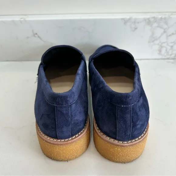 Stuart Weitzman Blue Kingston Suede Penny Loafers Women’s Size 8
