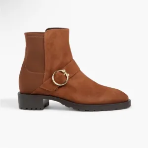 Stuart Weitzman brown Luxering microstretch and suede ankle boots
