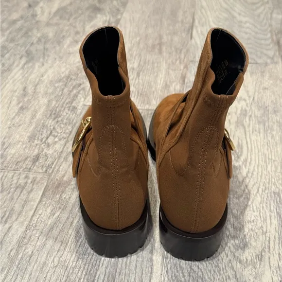 Stuart Weitzman brown Luxering microstretch and suede ankle boots