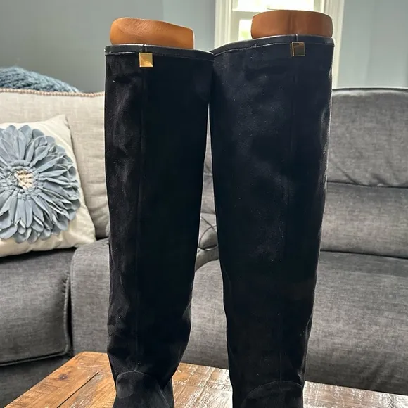 Stuart Weitzman Charlie Black Suede Knee High Boots 10