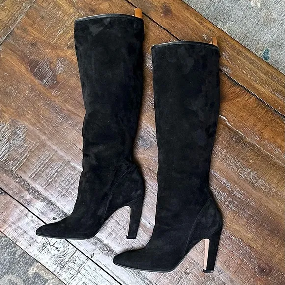 Stuart Weitzman Charlie Black Suede Knee High Boots 10