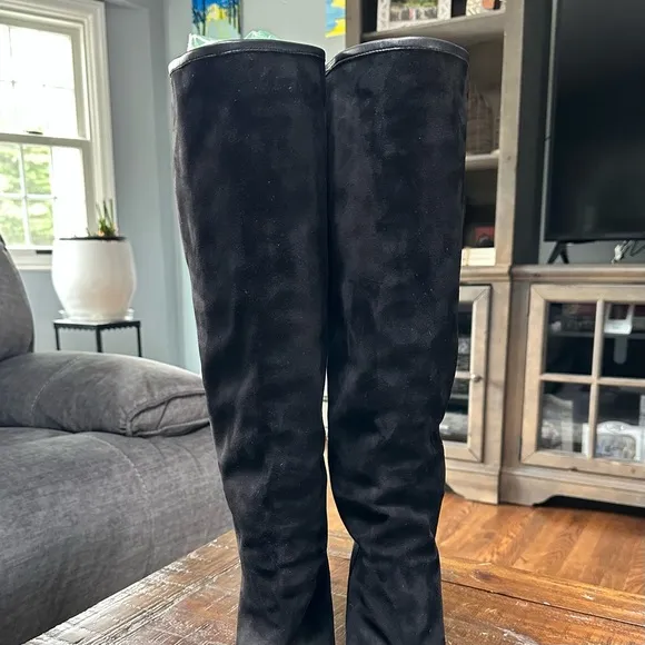 Stuart Weitzman Charlie Black Suede Knee High Boots 10