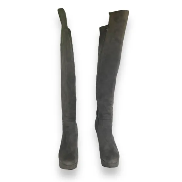 Stuart Weitzman Gray Suede Platform Stiletto Knee High Boots Size 8.5