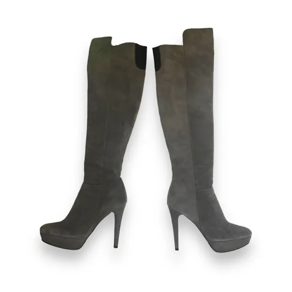 Stuart Weitzman Gray Suede Platform Stiletto Knee High Boots Size 8.5