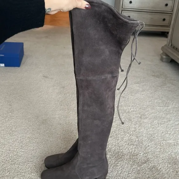 STUART WEITZMAN Hinterland Suede Over-The-Knee Boots in Londra Suede Gray Sz 8.5