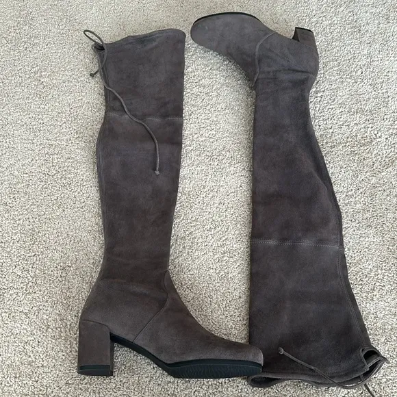 STUART WEITZMAN Hinterland Suede Over-The-Knee Boots in Londra Suede Gray Sz 8.5