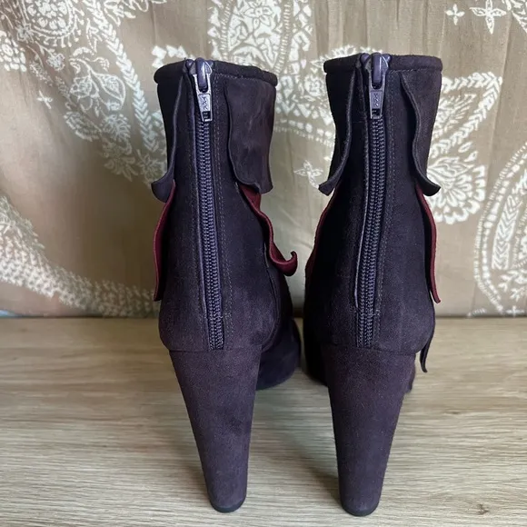 Stuart Weitzman Layered Suede Ankle Boots in Purple/Red