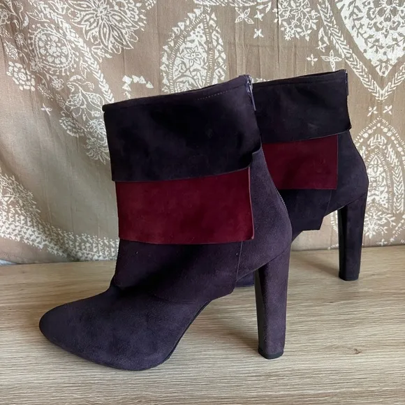 Stuart Weitzman Layered Suede Ankle Boots in Purple/Red