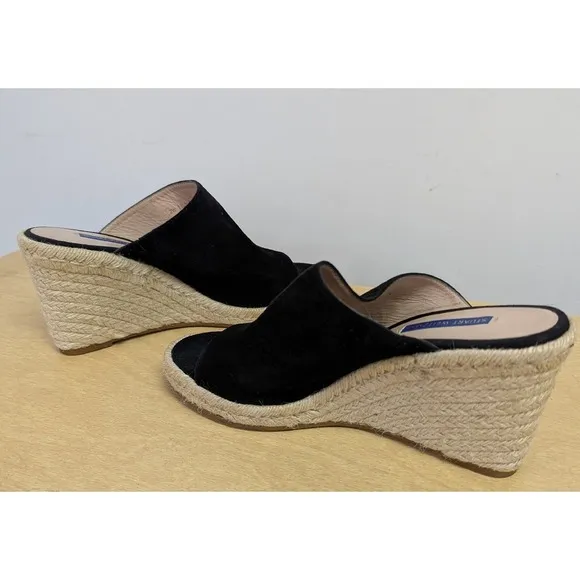 Stuart‎ Weitzman Marabella Suede Espadrille Wedge Sandals Minimalist Black 10
