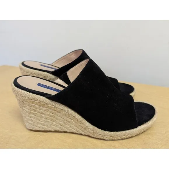 Stuart‎ Weitzman Marabella Suede Espadrille Wedge Sandals Minimalist Black 10