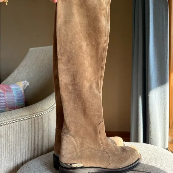 Stuart Weitzman Mercer Bold Suede Over the Knee Boots - Brown Suede