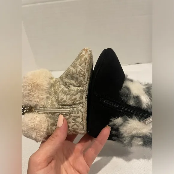 STUART WEITZMAN /MICHAEL KORS Baby Fur Black Cream Gold Bootie Lot Size 3