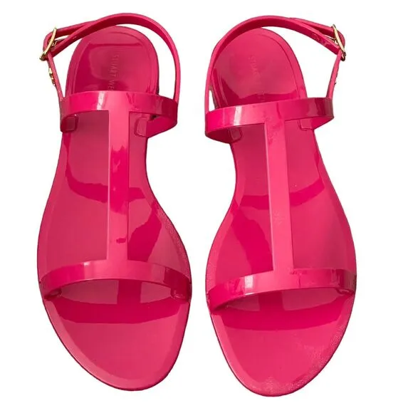 Stuart Weitzman Pink Mellie Jelly Slingback T-Strap Sandal Size 9