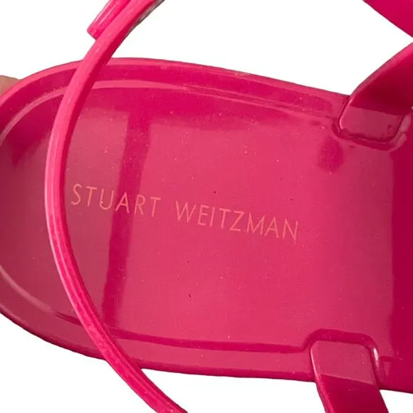Stuart Weitzman Pink Mellie Jelly Slingback T-Strap Sandal Size 9