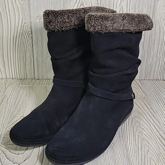 Stuart Weitzman Sherpa Shearling Short Black Leather Boots Womens Size 7