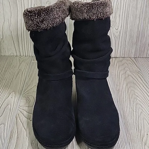Stuart Weitzman Sherpa Shearling Short Black Leather Boots Womens Size 7