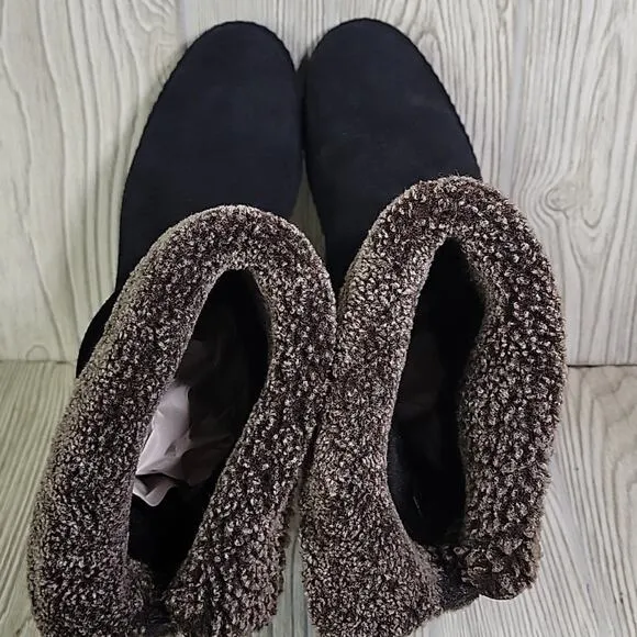 Stuart Weitzman Sherpa Shearling Short Black Leather Boots Womens Size 7