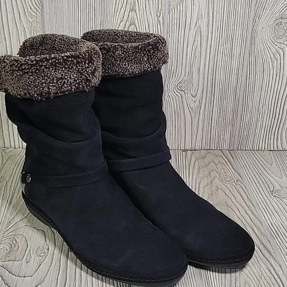 Stuart Weitzman Sherpa Shearling Short Black Leather Boots Womens Size 7