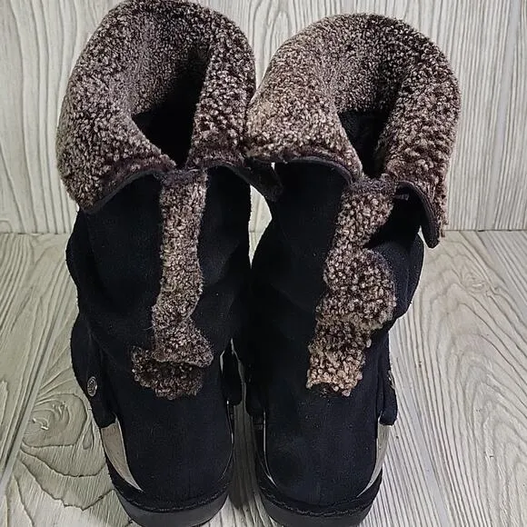 Stuart Weitzman Sherpa Shearling Short Black Leather Boots Womens Size 7