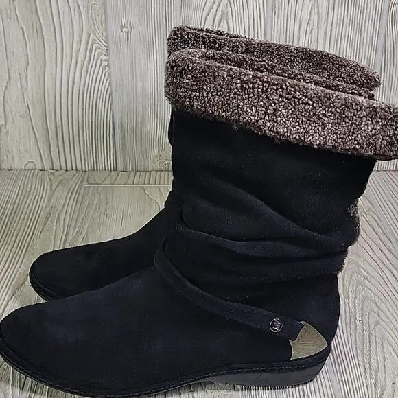 Stuart Weitzman Sherpa Shearling Short Black Leather Boots Womens Size 7