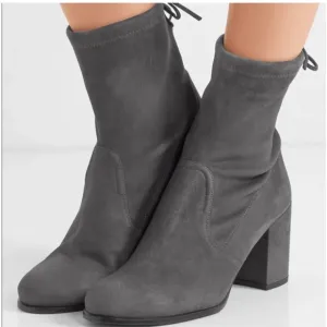 Stuart Weitzman Shorty Slate Gray Suede Block Heel Ankle Boots