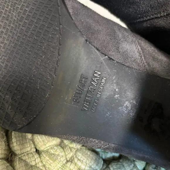 Stuart Weitzman Shorty Slate Gray Suede Block Heel Ankle Boots