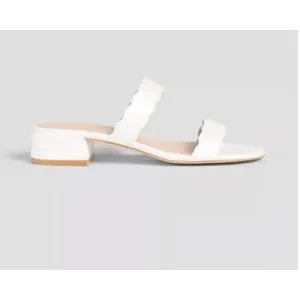 Stuart Weitzman White Leather Santorini Scalloped Slide Sandals Size 8.5
