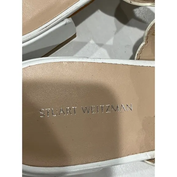 Stuart Weitzman White Leather Santorini Scalloped Slide Sandals Size 8.5