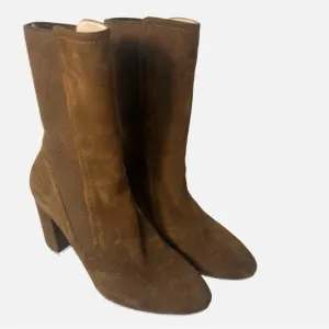 STUART WEITZMAN Women’s Leather Suede Pull On Heeled Boots NEW6 Chocolate Brown