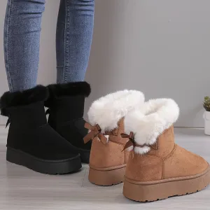 Stylish, thermo-lined plush boots with bow knot