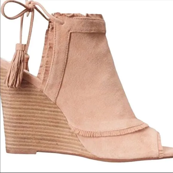Stylish Leather Woodgrain Wedge Tassel Ankle Strap Boots Kristin Cavallari NEW