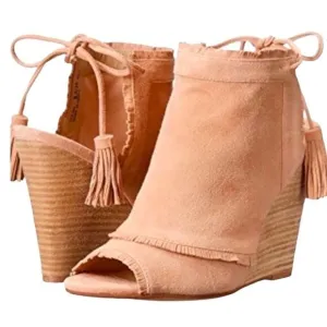 Stylish Leather Woodgrain Wedge Tassel Ankle Strap Boots Kristin Cavallari NEW