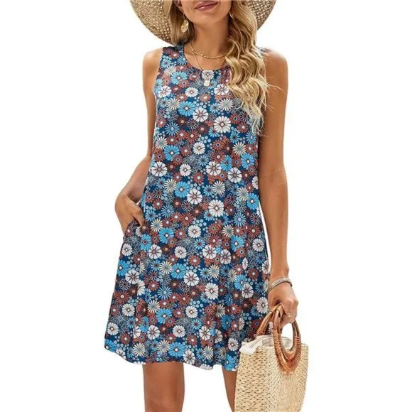 Summer Dresses for Women Beach 05 Blue Floral
