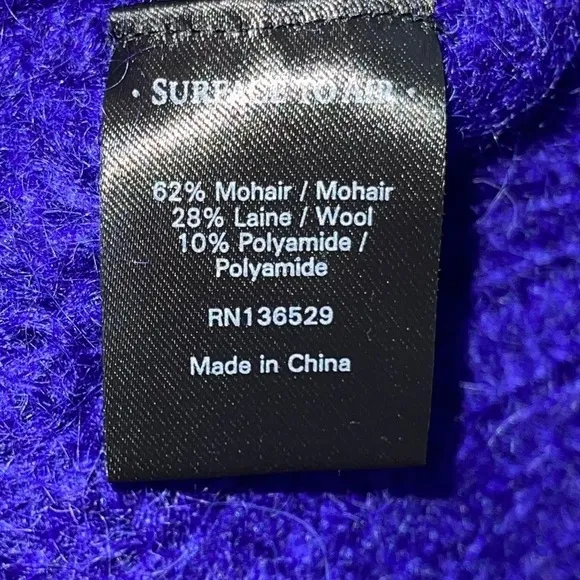 SURFACE TO AIR Purple Cable Knit Mohair Wool Blend Pullover Sweater Size eu38/S