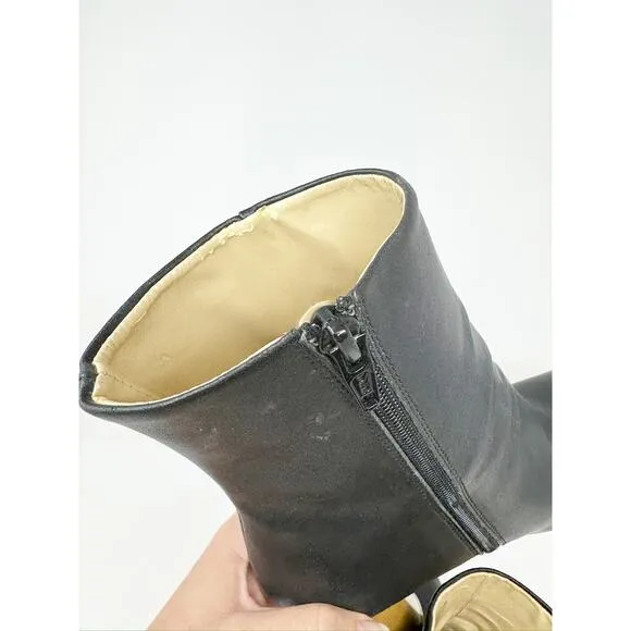 Sydney Brown High Ankle Boot Black Natural Wood Circle Heel EU 39/US 9