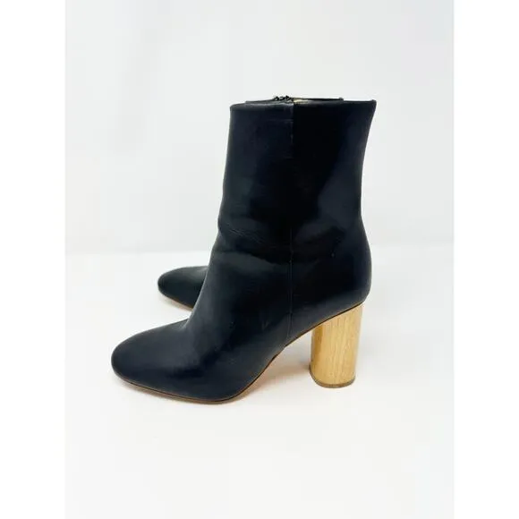 Sydney Brown High Ankle Boot Black Natural Wood Circle Heel EU 39/US 9