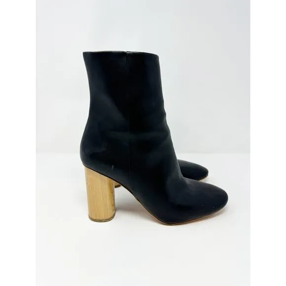 Sydney Brown High Ankle Boot Black Natural Wood Circle Heel EU 39/US 9
