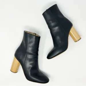 Sydney Brown High Ankle Boot Black Natural Wood Circle Heel EU 39/US 9