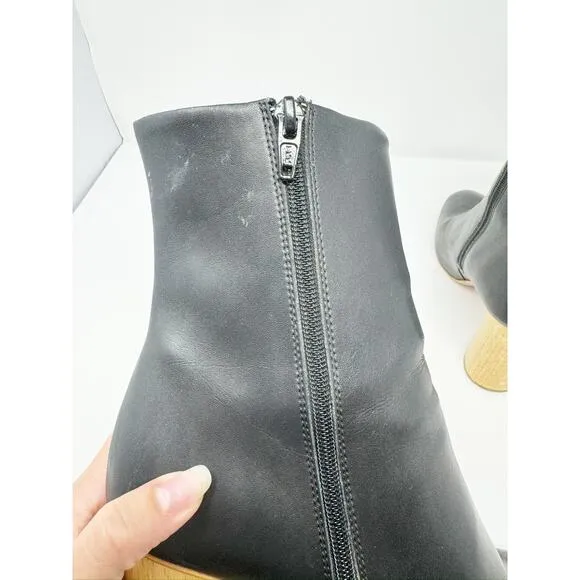 Sydney Brown High Ankle Boot Black Natural Wood Circle Heel EU 39/US 9