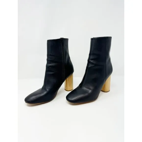 Sydney Brown High Ankle Boot Black Natural Wood Circle Heel EU 39/US 9