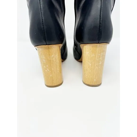Sydney Brown High Ankle Boot Black Natural Wood Circle Heel EU 39/US 9
