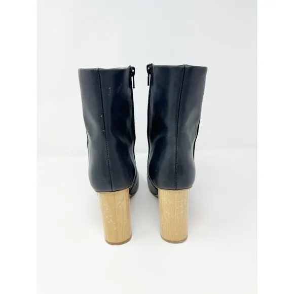 Sydney Brown High Ankle Boot Black Natural Wood Circle Heel EU 39/US 9